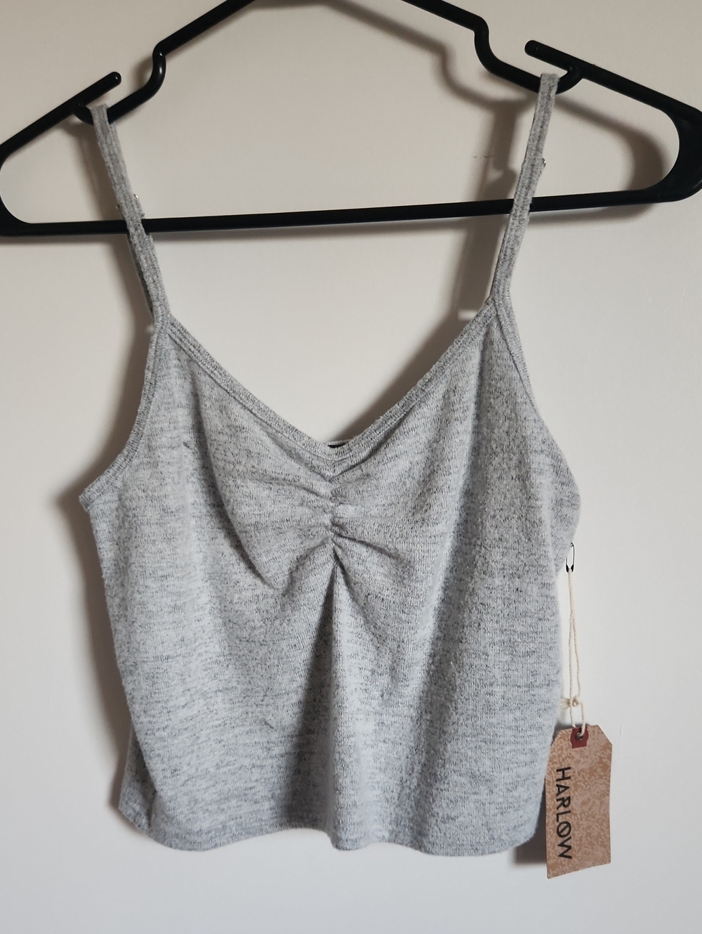 Harlow Light Gray Ruched Front Spaghetti Strap Camisole
